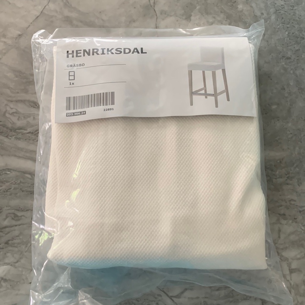 Henriksdal white stool cover, minor stains pictured, very small splatter